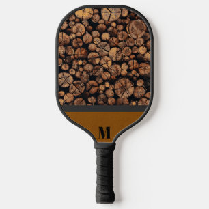 Rustic Wood Plank Modern Monogram Pickleball Paddle