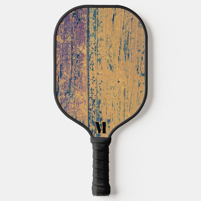 Rustic Wood Plank Modern Monogram Pickleball Paddle (Front)