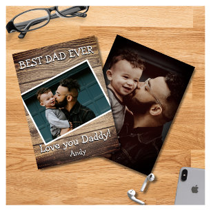 Rustic Wood Planks 2 Photo Best Dad Ever Holiday Card