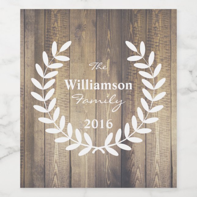 Rustic Wood Planks White Laurels - Personalised Wine Label (Single Label)