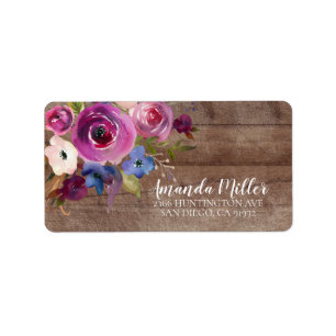 Rustic Wood Plum Blue Floral Return Address Label