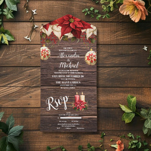 Rustic Wood Poinsettia Floral Christmas Wedding    All In One Invitation