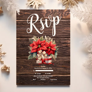 Rustic Wood Poinsettia Floral Christmas Wedding RSVP Card