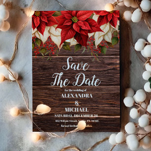 Rustic Wood Poinsettia Floral Christmas Wedding    Save The Date