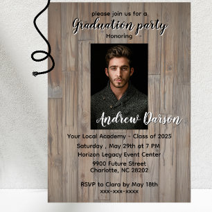 Rustic wood portrait Graduation party Invitation