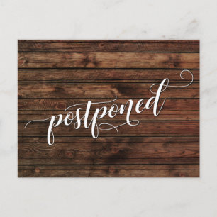 Rustic Wood Postponed Wedding Announcement Postcard