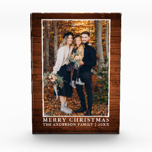 Rustic Wood Print Merry Christmas Photo Block