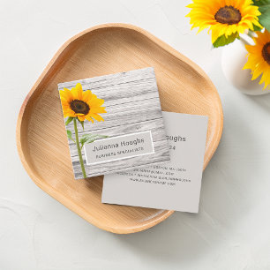 Rustic Wood Print Sunflower Square Business Card