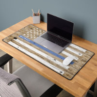 Rustic Wood Print Thin Blue Line USA Flag Monogram