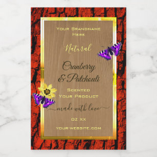 Rustic Wood Product Labels Purple Butterflies Gold