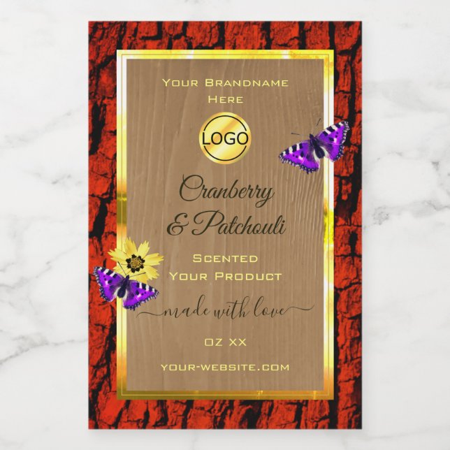 Rustic Wood Product Labels Purple Butterflies Logo (Single Label)