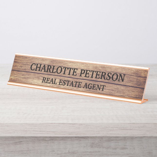 Rustic Wood Professional  Desk Name Plate (Front)