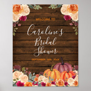 Rustic Wood Pumpkin Bridal Baby Shower Welcome  Po Poster