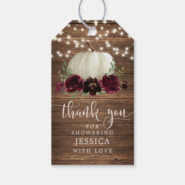 Rustic Wood Pumpkin Bridal Shower Favour Tag (Front)