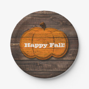 Rustic Wood Pumpkin Country Halloween Fall Party Paper Plate