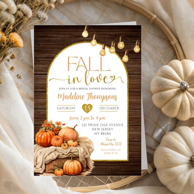 Rustic Wood Pumpkin Fall in Love Bridal Shower Invitation (Creator Uploaded)