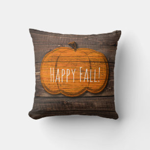 Rustic Wood Pumpkin Halloween Fall Home Decor Cushion