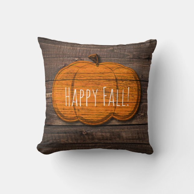 Rustic Wood Pumpkin Halloween Fall Home Decor Cushion (Front)