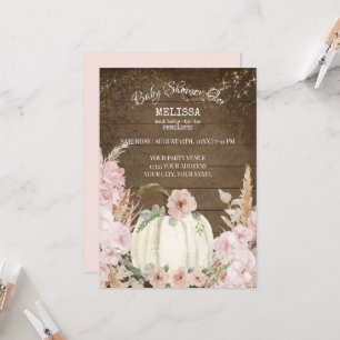 Rustic Wood Pumpkin Pampas Grass Pink Girl Baby  Invitation
