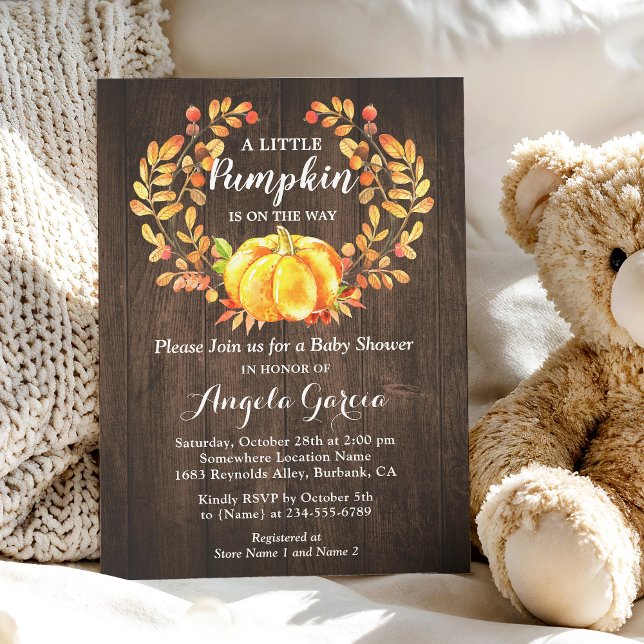 Rustic Wood Pumpkin Wreath Fall Baby Shower Invitation (Creator Uploaded)