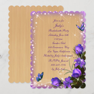 Rustic Wood Purple Floral Bachelorette Party Invitation