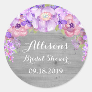 Rustic Wood Purple Floral Bridal Shower Favour Tag