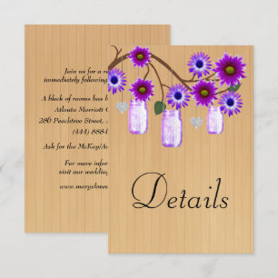 Rustic Wood Purple Floral Mason Jars Details Enclosure Card