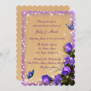 Rustic Wood Purple Floral Rehearsal Dinner Invitation