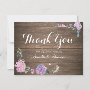 Rustic Wood Purple Floral Thank You Card