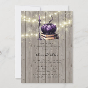 Rustic Wood Purple Pumpkin Candle Wedding Invitation