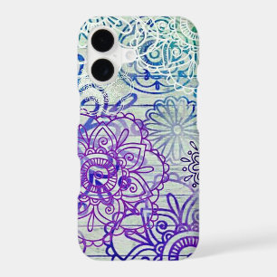 Rustic Wood Purple Teal Whimsical Doodle Mandala