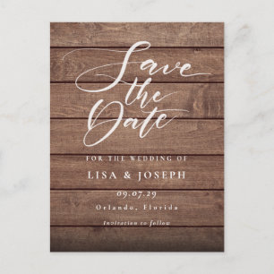 Rustic Wood QR Code Script Save the Date Postcard