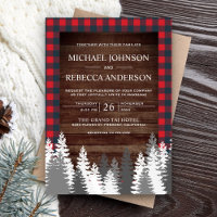 Rustic Wood Red Buffalo Plaid White Pine Wedding