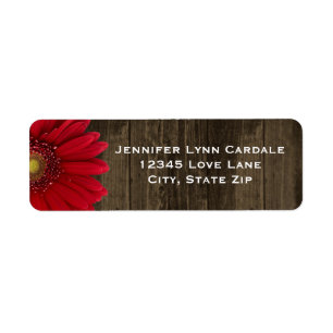 Rustic Wood Red Gerber Daisy Address Labels