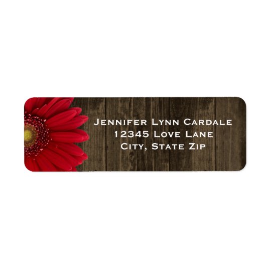 Rustic Wood Red Gerber Daisy Address Labels