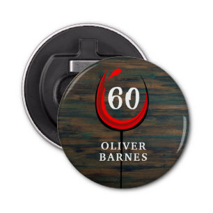 Rustic Wood Red Wine Glass 60th Birthday Bottle Opener