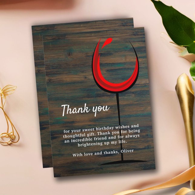Rustic Wood Red Wine Glass 60th Birthday  Thank You Card (Creator Uploaded)