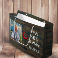 Rustic Wood Red Wine Glass 80th Birthday Photo