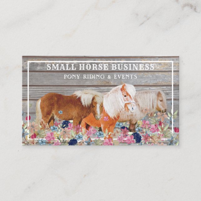 Rustic Wood Ride Club Pony Floral Small Horses Business Card (Front)
