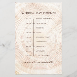 Rustic Wood Rings Wedding Day Timeline Schedule