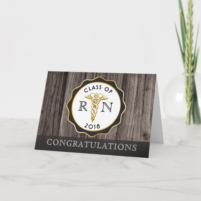 Rustic Wood RN Graduation Congratulations Card (Front)