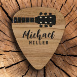 Rustic Wood Rock Guitar Picks with his Name<br><div class="desc">front-side: your own name and the graphic image of a black-guitar on a faux wood background; back-side: your own special name...  a cool idea for a stylish guitarist...  a wide range of guitar picks to fit your playing style</div>