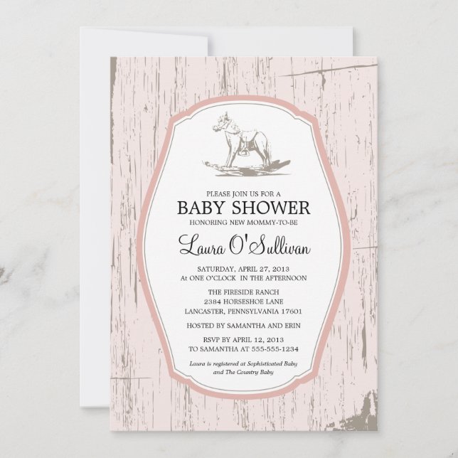 Rustic Wood Rocking Horse Baby Shower Invitation (Front)