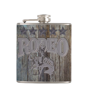 Rustic Wood Rodeo Cowboy Liquor Flasks