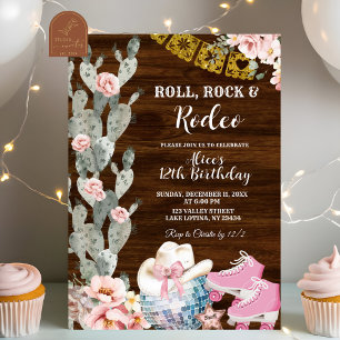 Rustic Wood Roll, rock and rodeo birthday Invitation
