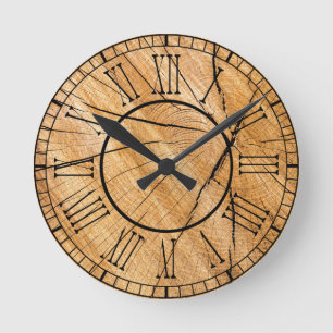 Rustic Wood  Roman Numeral Round Clock