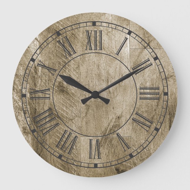 Rustic Wood Roman Numerals Country Farmhouse Large Clock (Front)