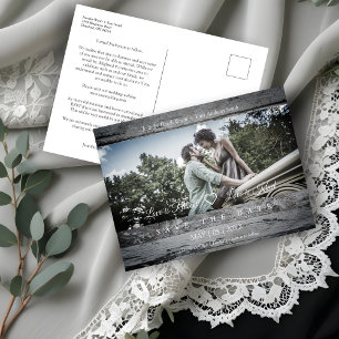 Rustic Wood Romantic Photo Engaged Couple Wedding Postcard
