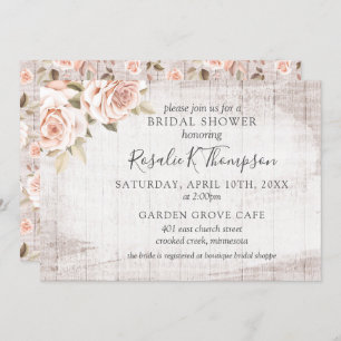 Rustic Wood & Romantic Roses Cottage Bridal Shower Invitation