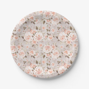 Rustic Wood & Romantic Roses Shabby Chic Wedding P Paper Plate